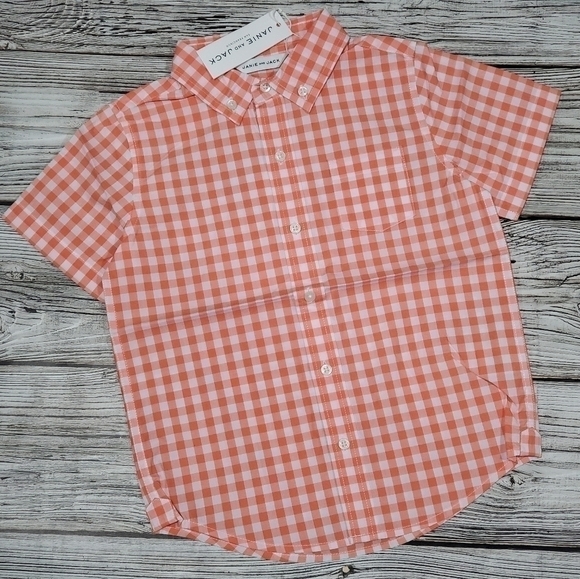 Janie and Jack Gingham Button Down Shirt Size 5 NWT - Picture 1 of 2
